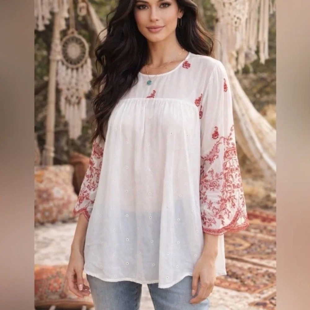 NWOT Johnny Was Rose Stitch Blouse
Eyelet
Cross Stitch
Boho
Cottage
Feminine
Med